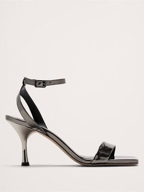 Banana Republic Italian, metallic anthracite leather flare heel sandals 9